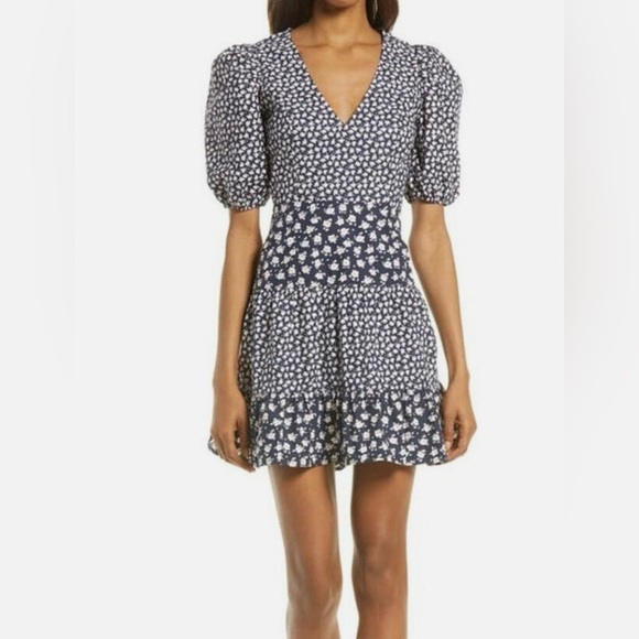 NWOT! French Connection Aura Cotton Ditsy-Print Puff-Sleeve Dress, Eu SM I US 6 - Picture 2 of 14